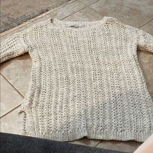 LOFT Open-Stitch Cream Scoop Neck Sweater